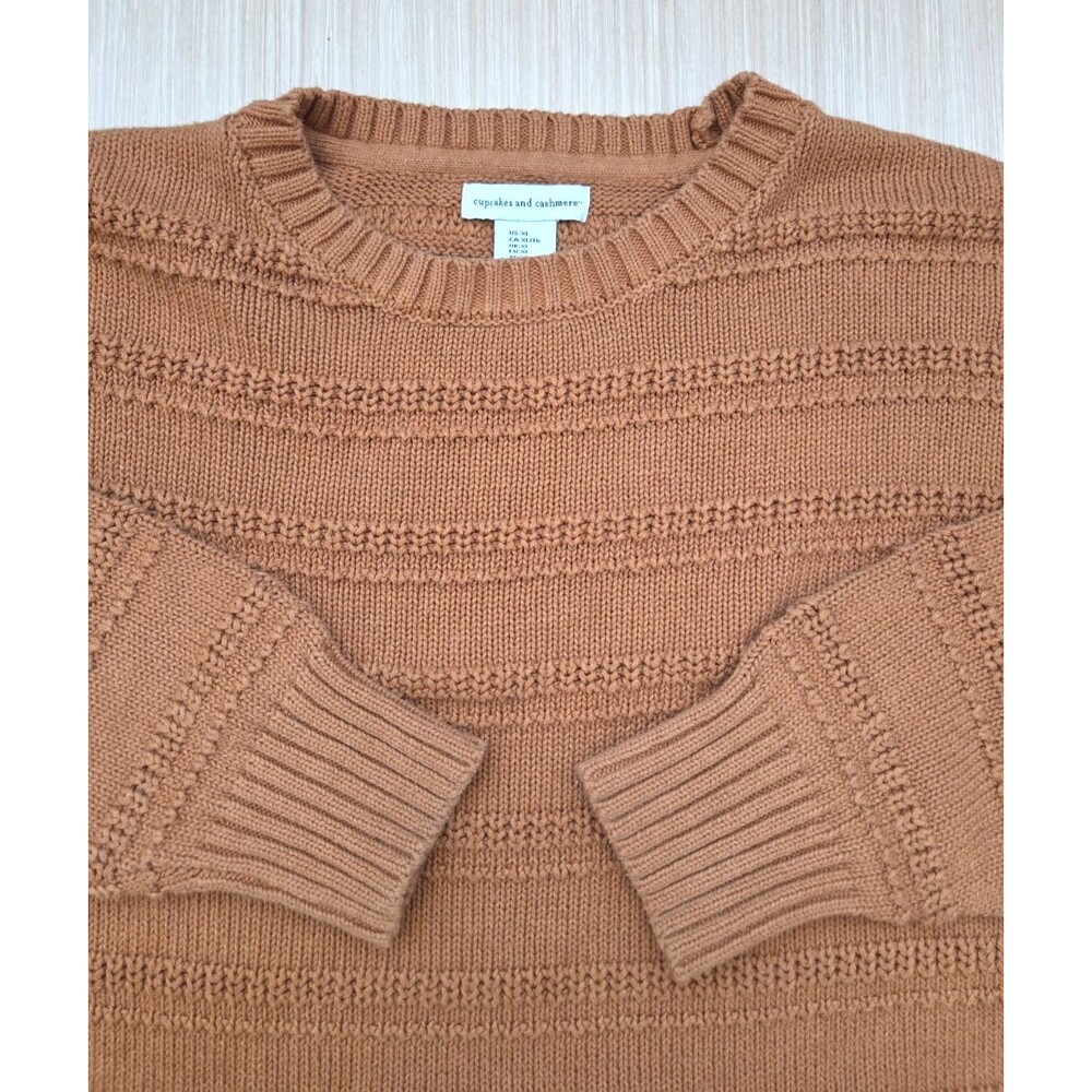 Cupcakes And Cashmere Women XL Cable Knit Sweater Copper Brown High Low